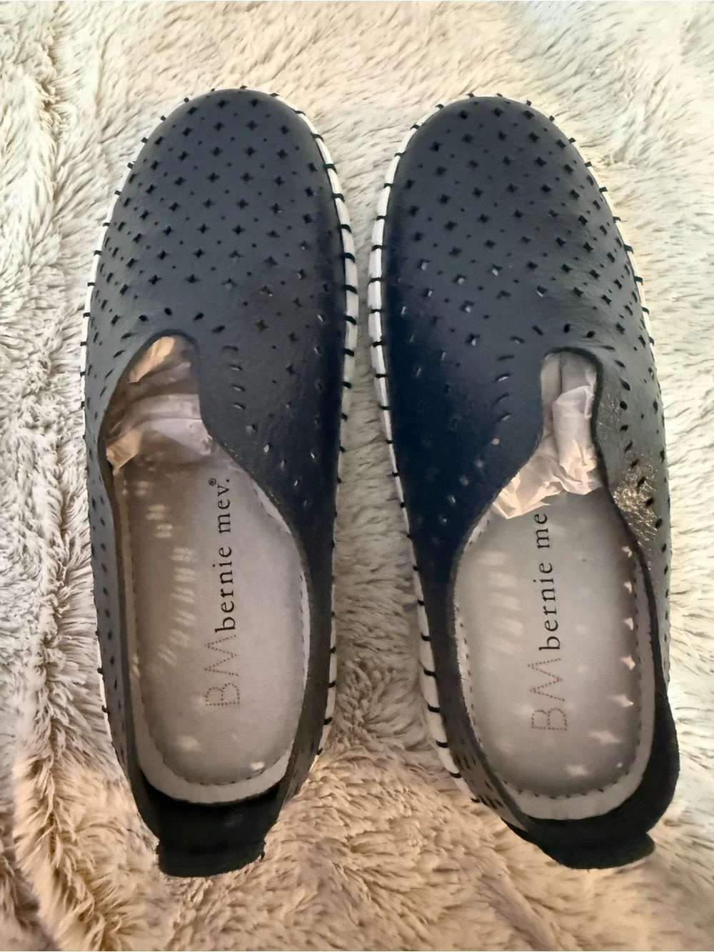 bernie mev. Kids Navy Slip-On Moccasins with White Sole